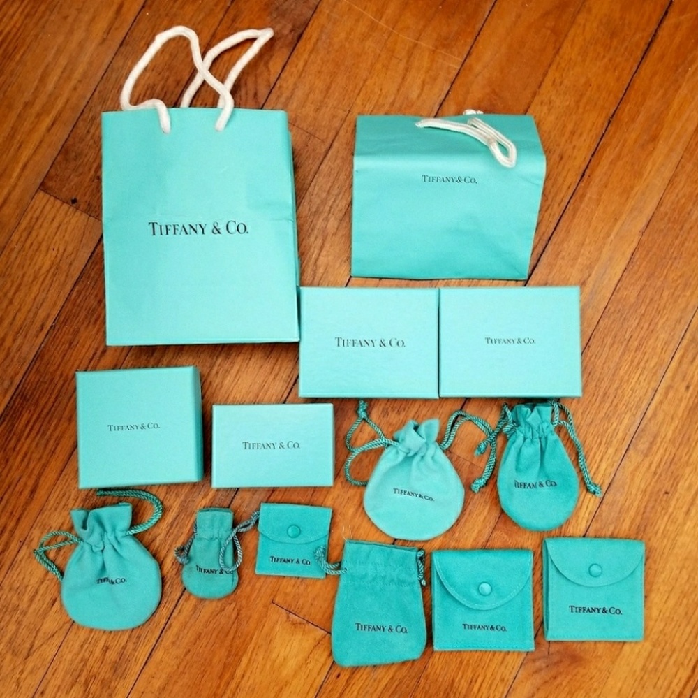 Tiffany bags, boxes, and satchels of various sizes